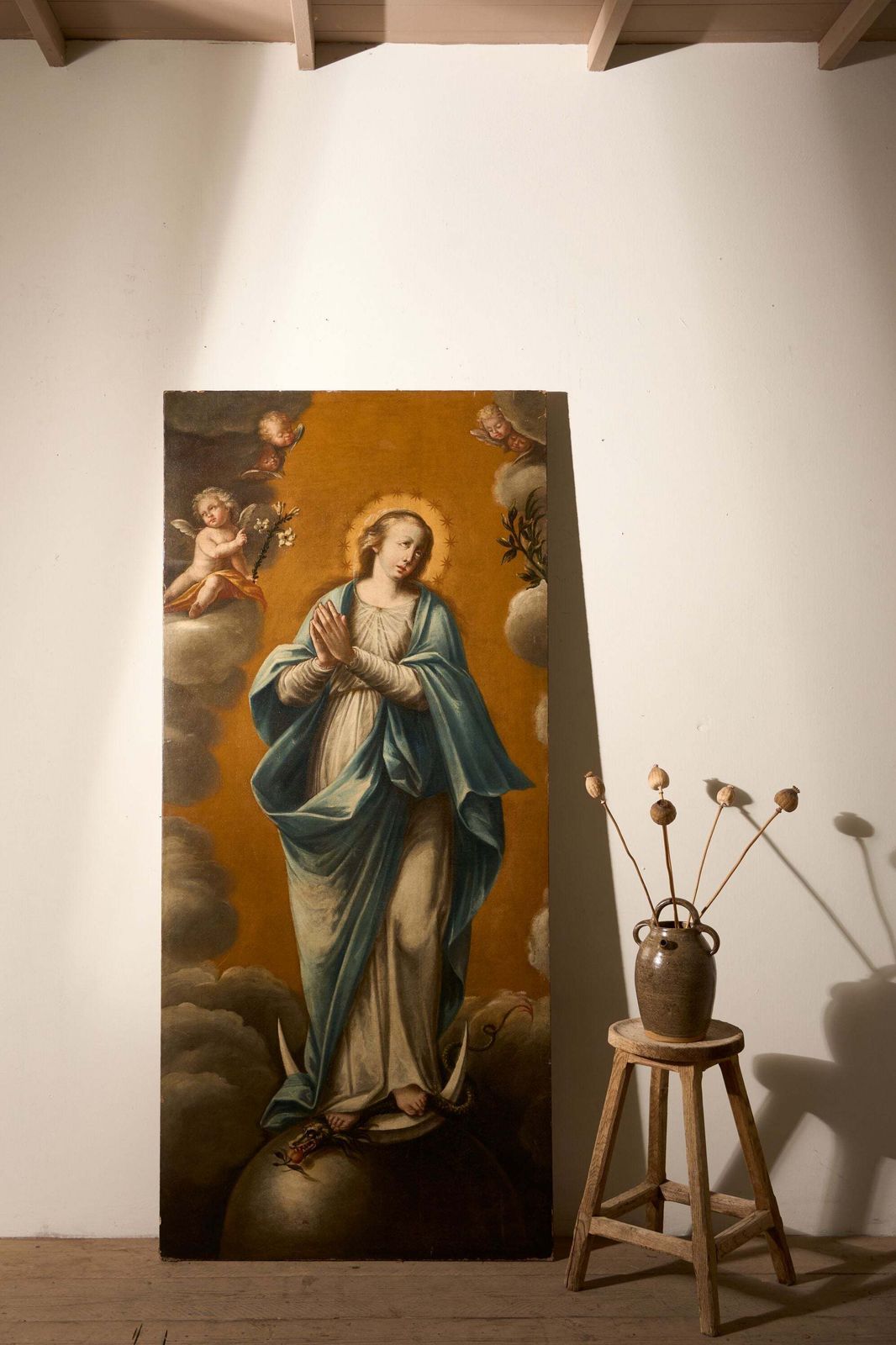 Very Large 17th Century Oil On Canvas Painting Of The 'Immaculate Conception'