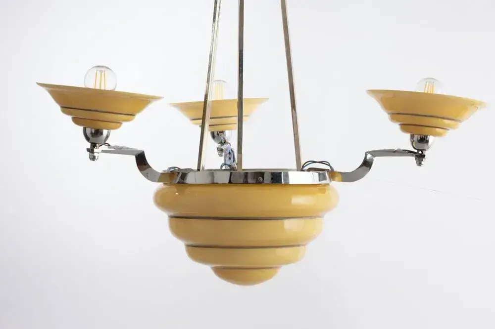 British Art Deco 3 Branch Chandelier C.1930 photo vinterior