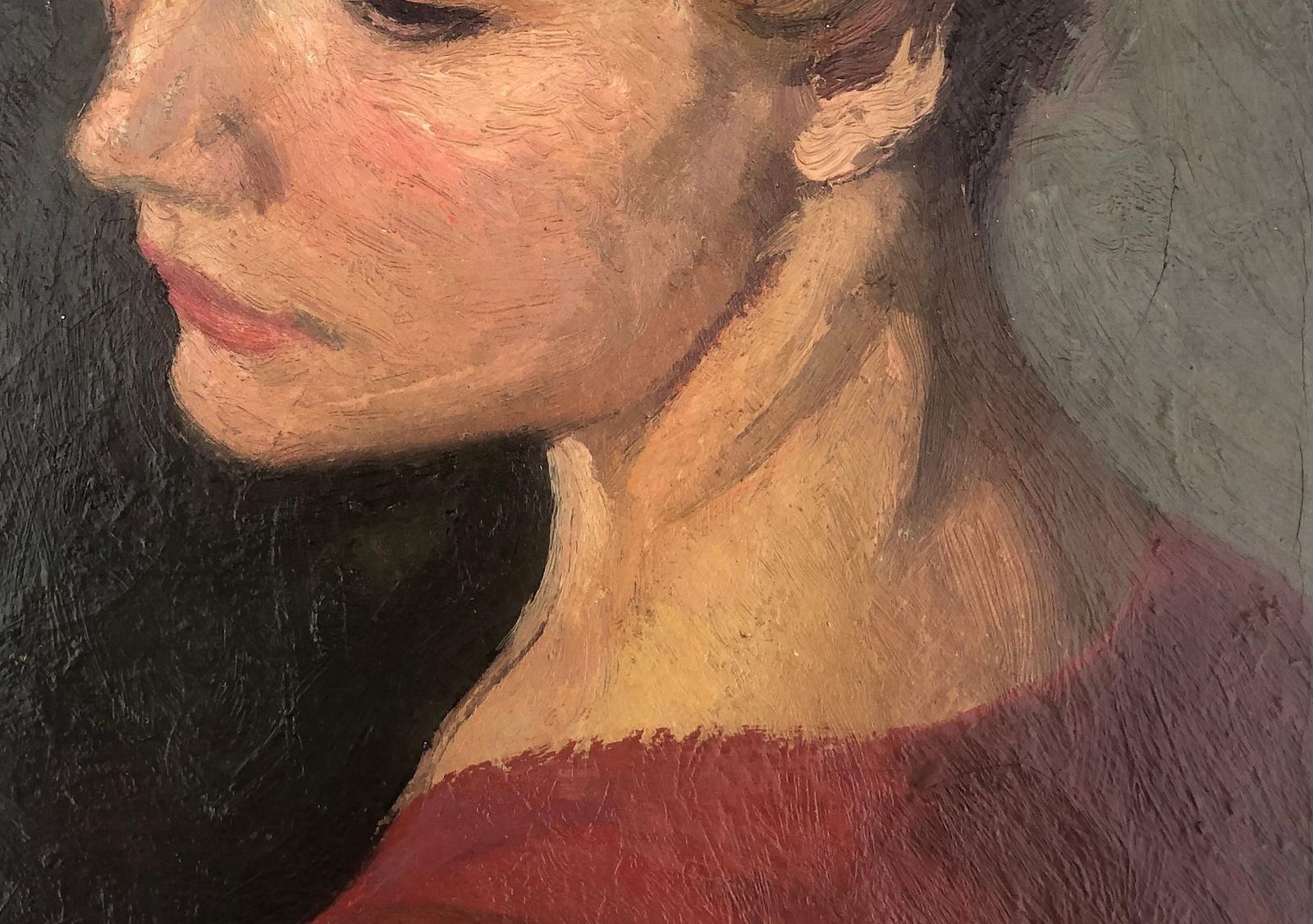 Alexandre Siches Mid Century Catalan Female Portrait In Profile Mediterranean Oil Painting Spain C.1975 photo buy