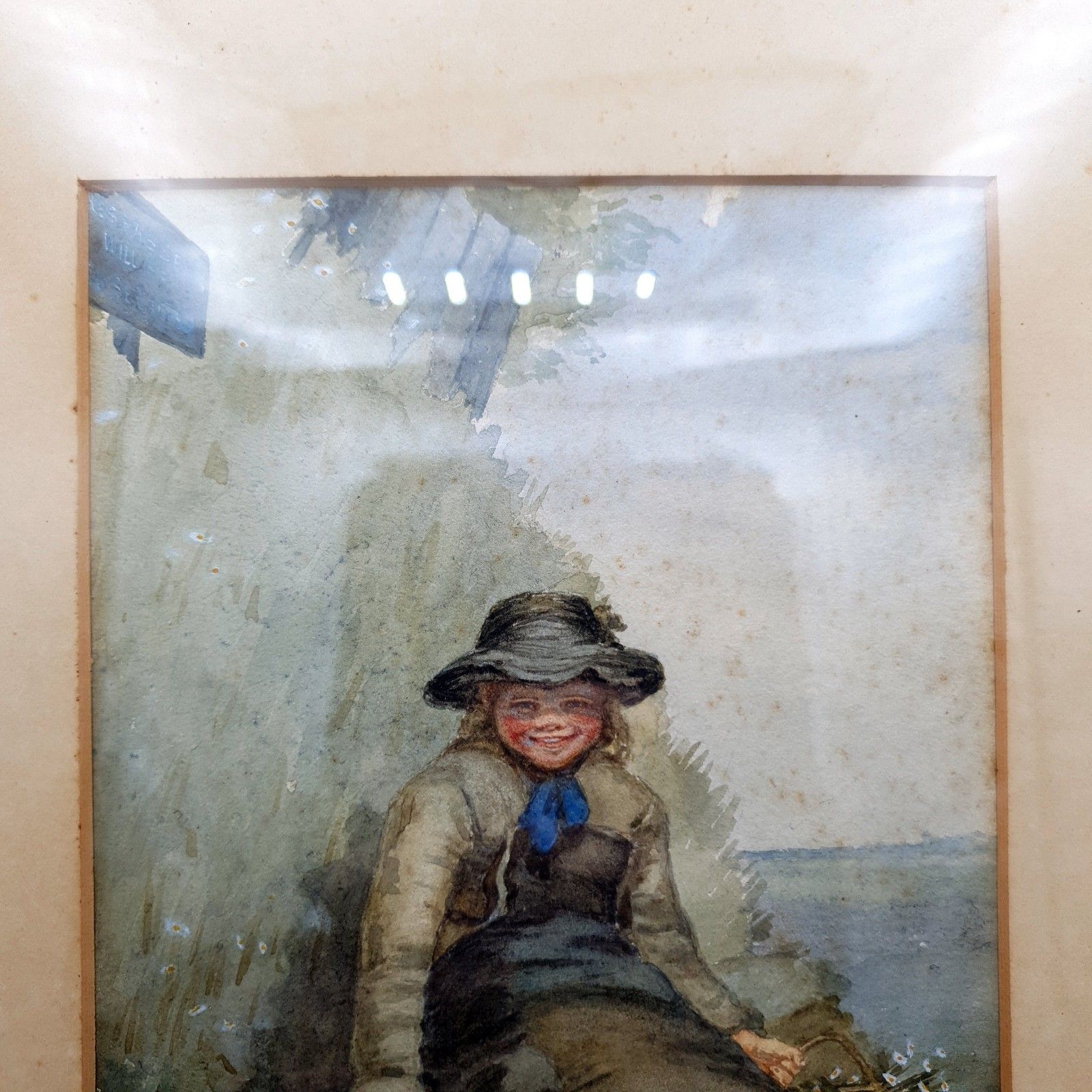 Antique Signed Watercolour Flower Girl C1890 1910 Wood Framed W30cmxh41cm photo for sale