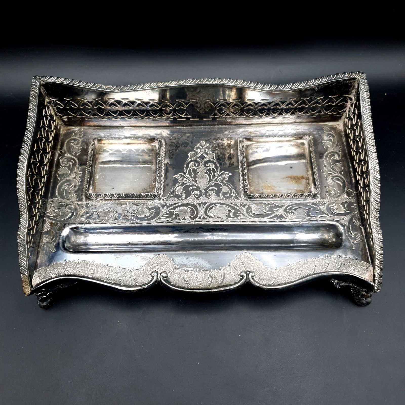 Home Decor Antique B.H.A Edwardian Inkwell Silver Plate? Barnett Henry Abrahams Inkwell L23 photo