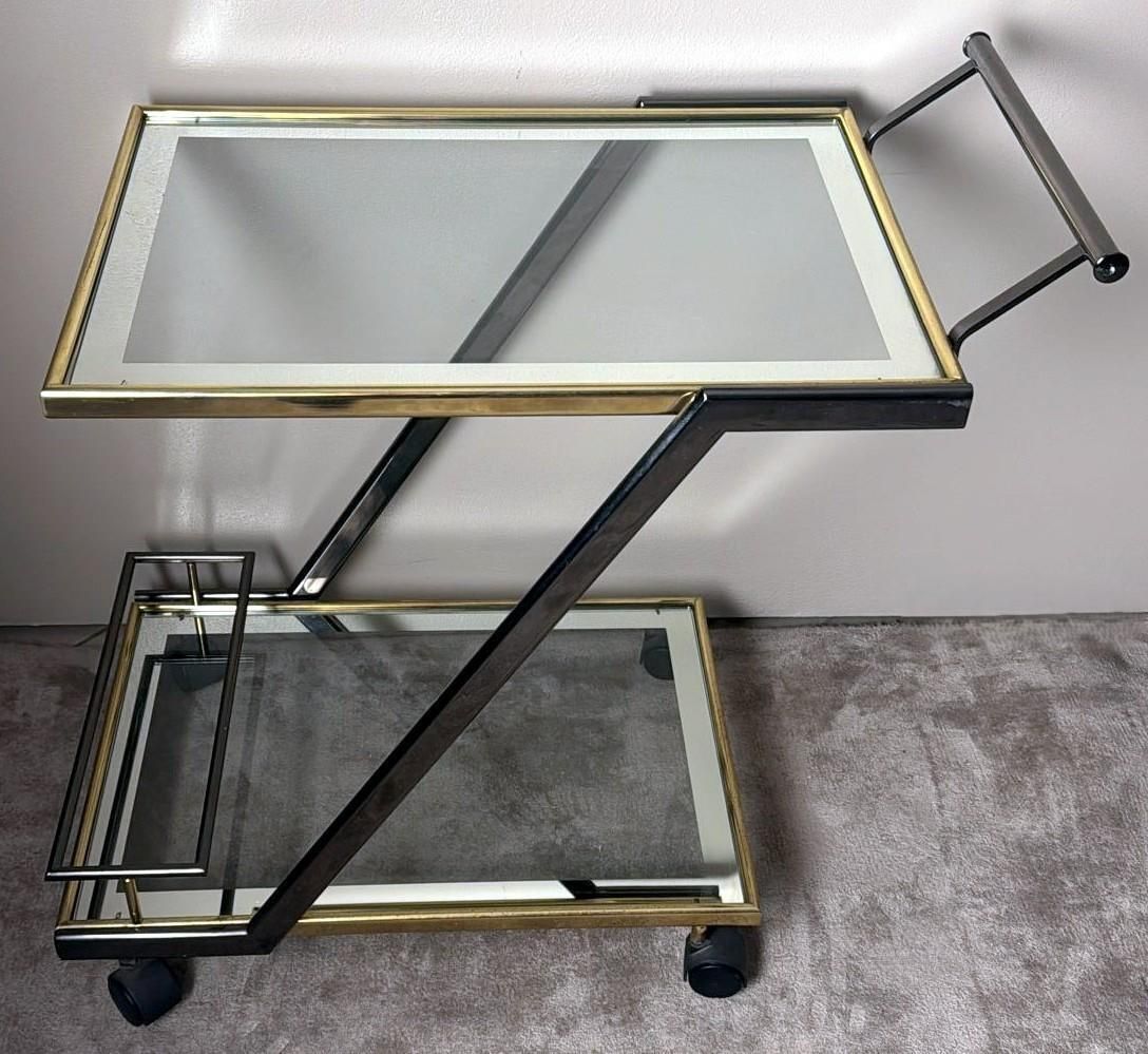 Mid Century Italian Bar Cart In Burnished Steel And Brass photo Home Decor