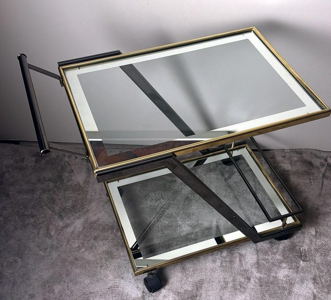 Mid Century Italian Bar Cart In Burnished Steel And Brass photo vinterior