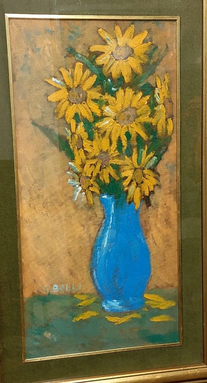 Oil On Faesite, Flower Vase Gerolamo Stamps (Pisa 1933 2009) photo furniture