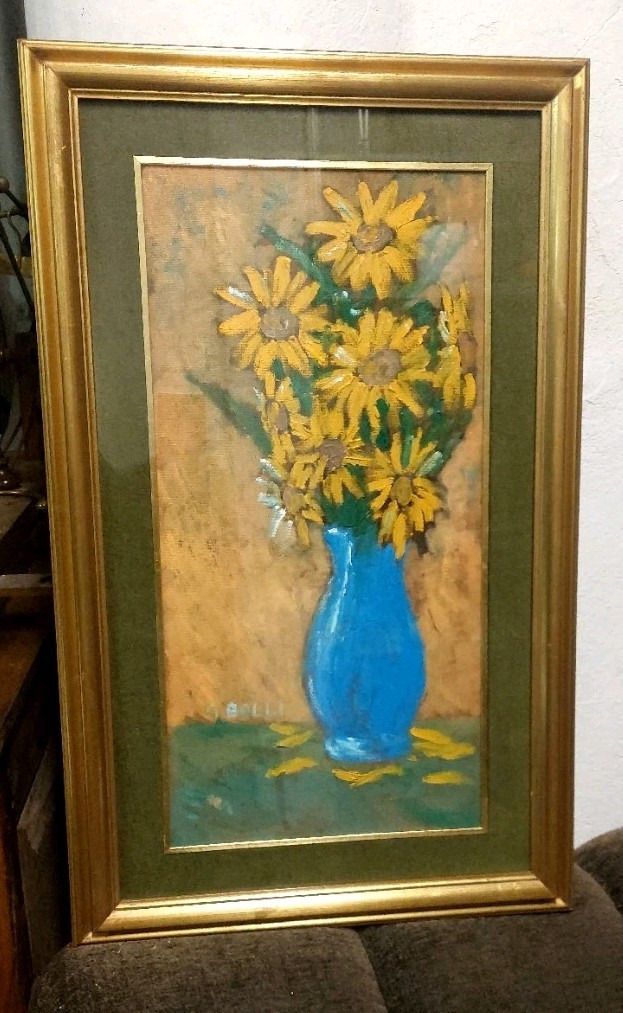 168.0 Oil On Faesite, Flower Vase Gerolamo Stamps (Pisa 1933 2009) photo