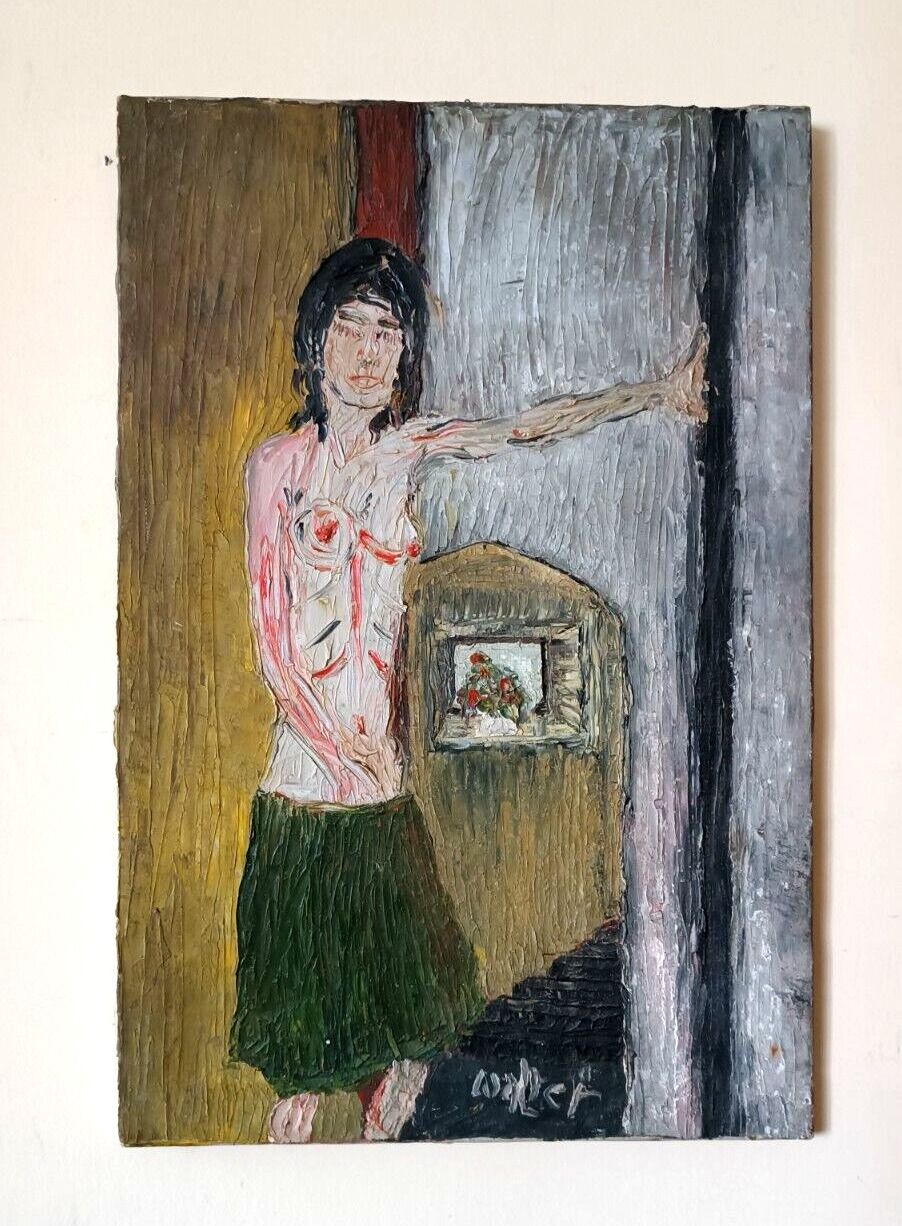 Oil Painting On Canvas Abstract 50s Female Figure Signed