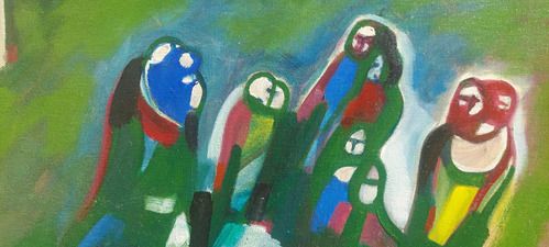 Oil On Canvas Abstract Painting Eros Bortolotti 'The Country Dance' 1994 photo vintage