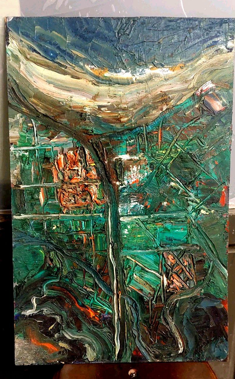 Oil Painting Raffaello Giannelli 1911 1974 "Aerostation" Abstract 1963