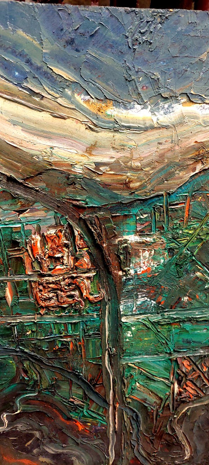 Oil Painting Raffaello Giannelli 1911 1974 "Aerostation" Abstract 1963 photo vinterior