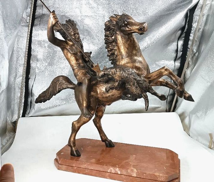 Large Bronze Sculpture Depicting Indian On Horseback Thomas Campajola