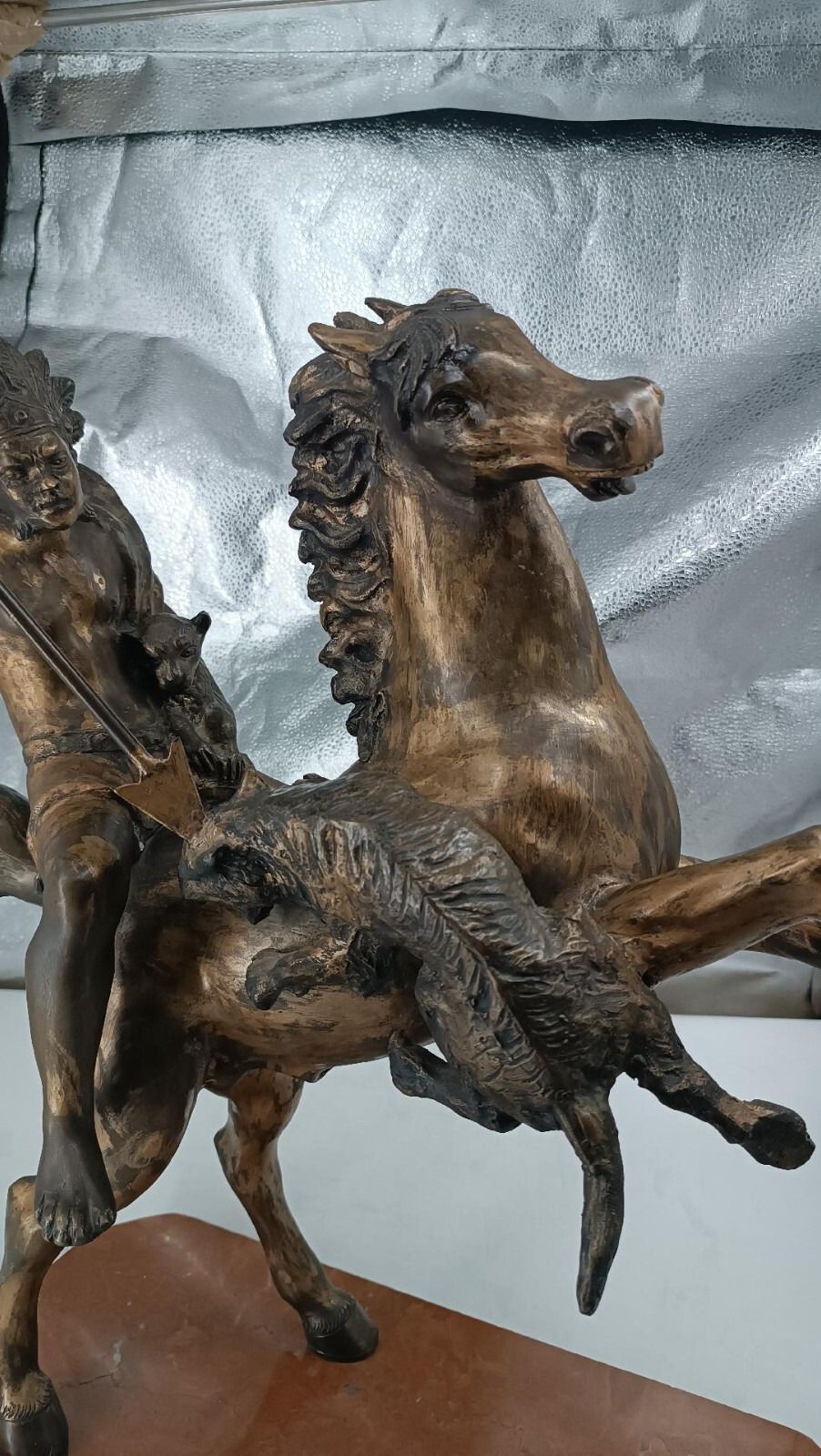 Large Bronze Sculpture Depicting Indian On Horseback Thomas Campajola photo Art