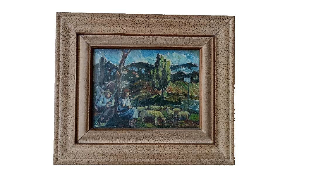 Antique Painting First Half 20th Century Oil On Paper