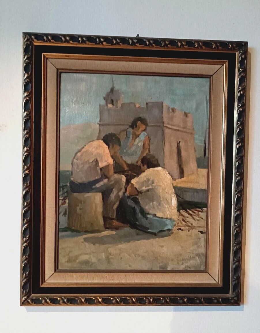 Oil Painting On Table Figures Livorno First Half 900 Unsigned