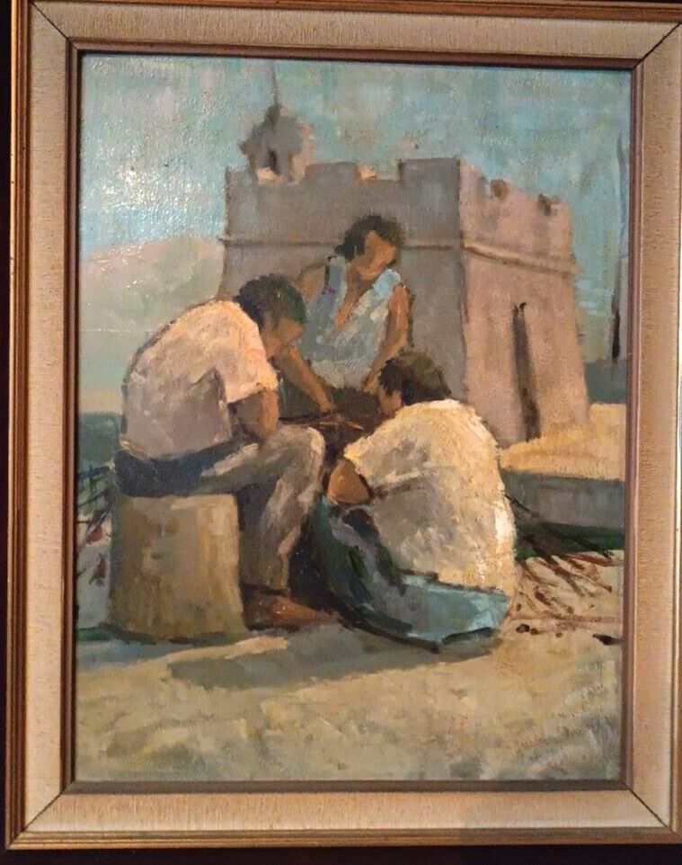 Oil Painting On Table Figures Livorno First Half 900 Unsigned photo for sale