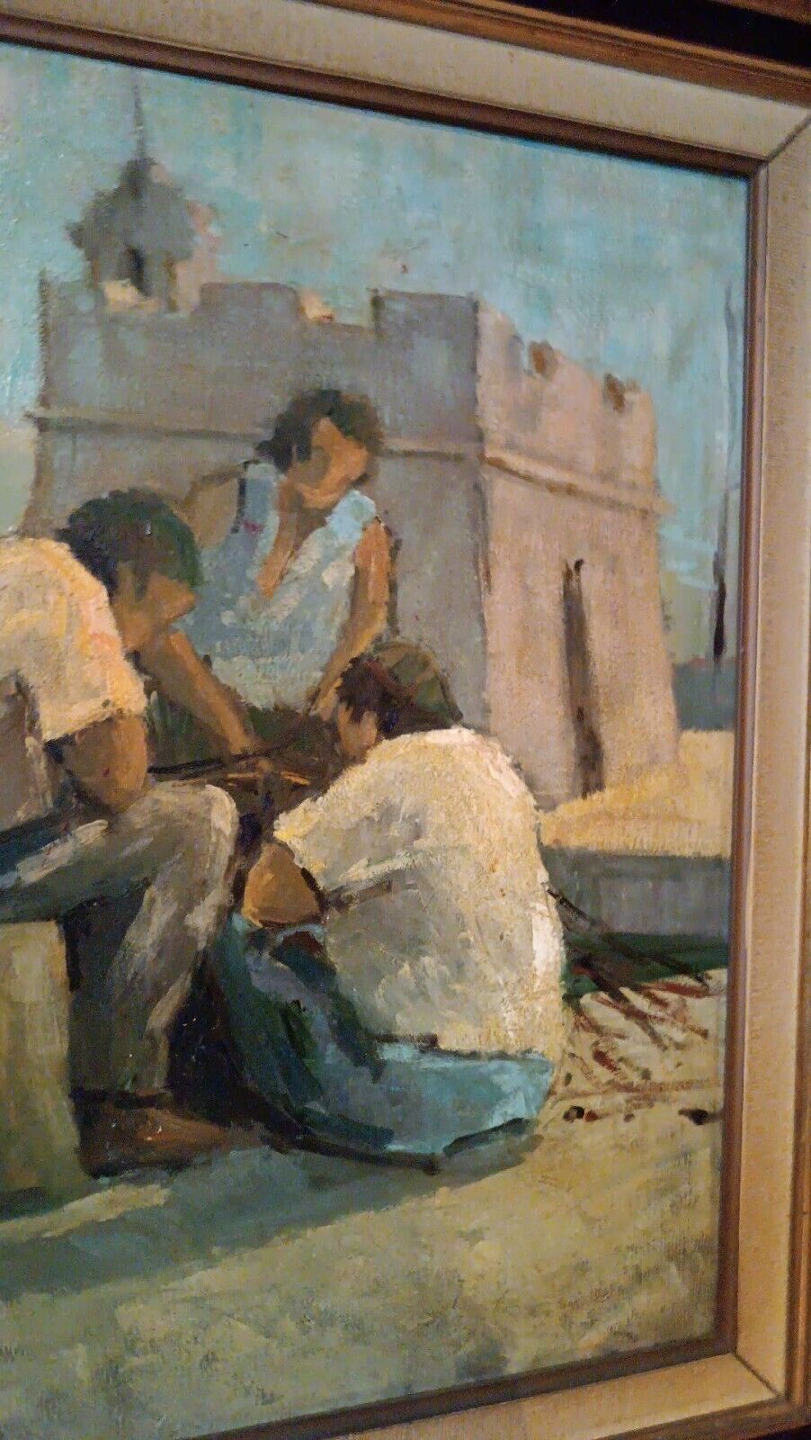 Oil Painting On Table Figures Livorno First Half 900 Unsigned photo vintage