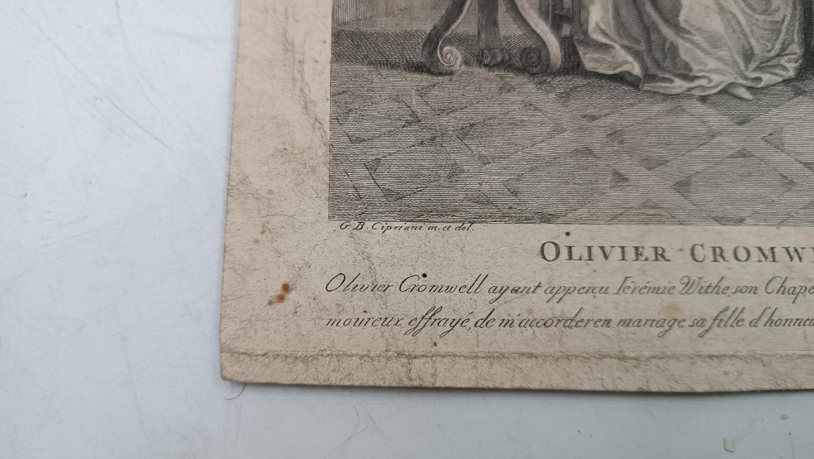 Antique Etching Engraver G.B. Cipriani "Oliver Cronwell) 1790 photo vinterior