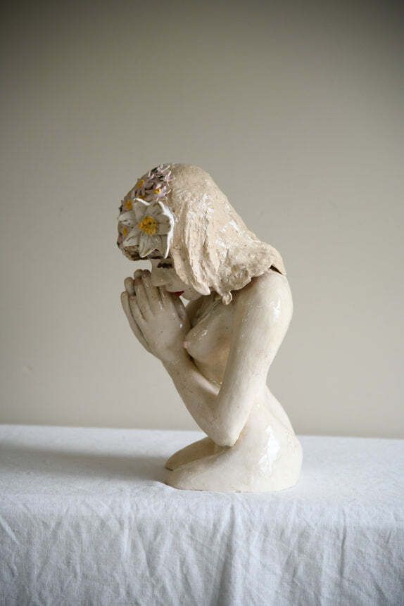 photo furniture Studio Pottery Seated Female Figure With Floral Headdress