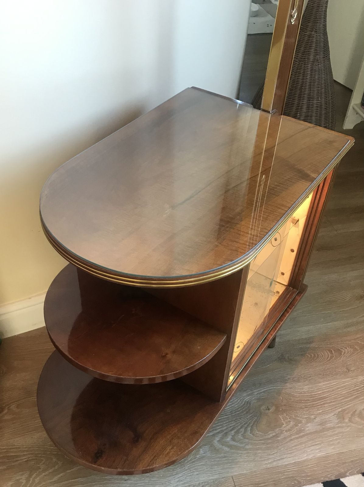 1950’s Walnut Display Cabinet With Original Lamp And Shade By Wilhelm Krechlok photo Furniture