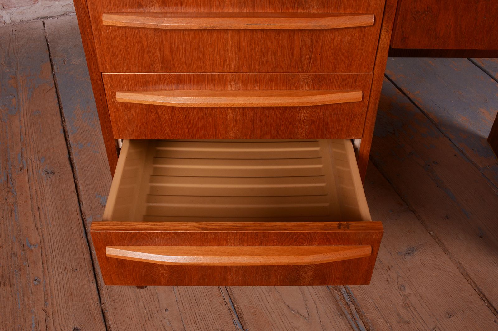 Restored Mid Century Writing Desk, By Interier Praha, Oak, Polished, Czech, 1950s photo vintage