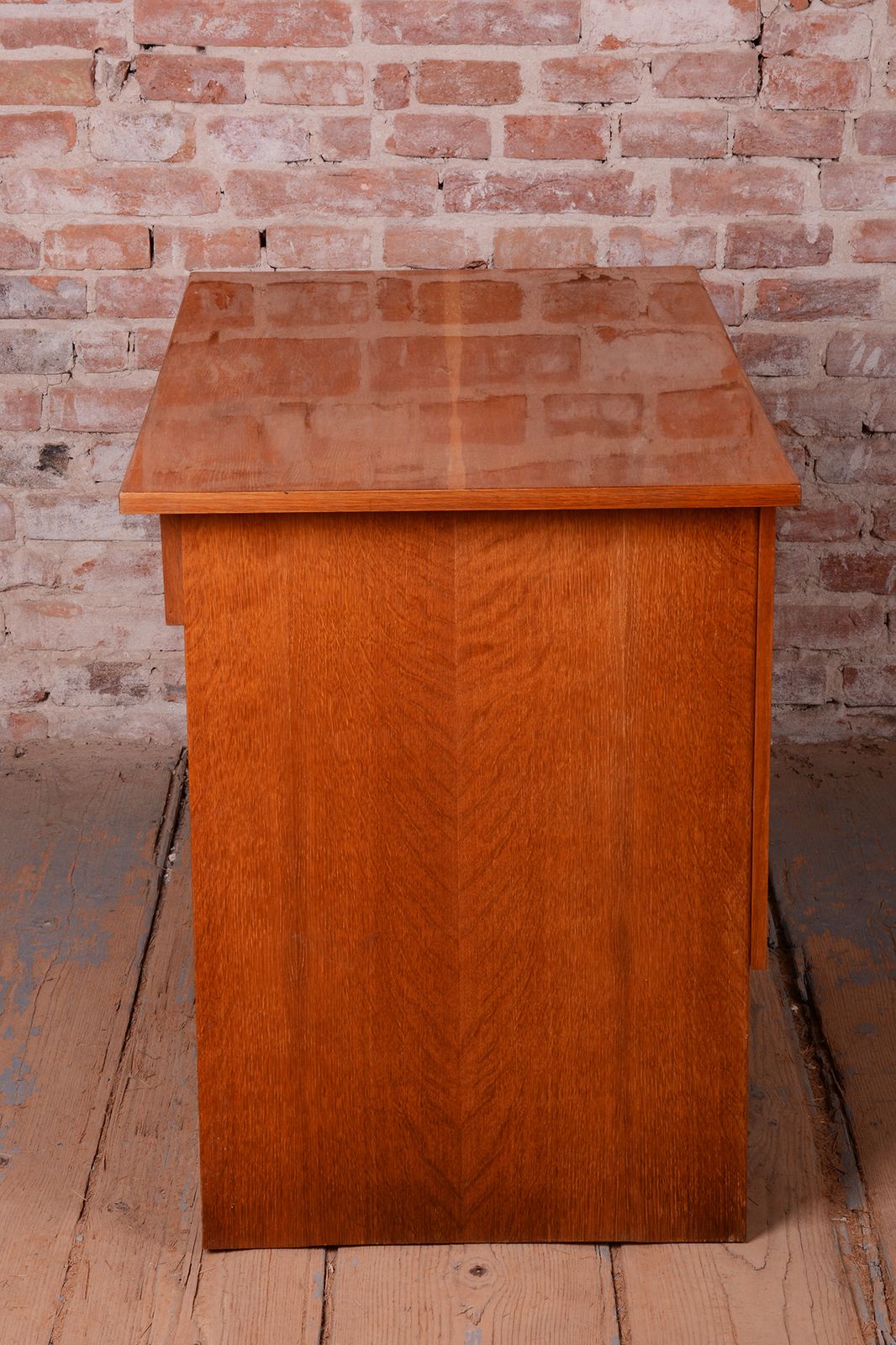 photo furniture Restored Mid Century Writing Desk, By Interier Praha, Oak, Polished, Czech, 1950s