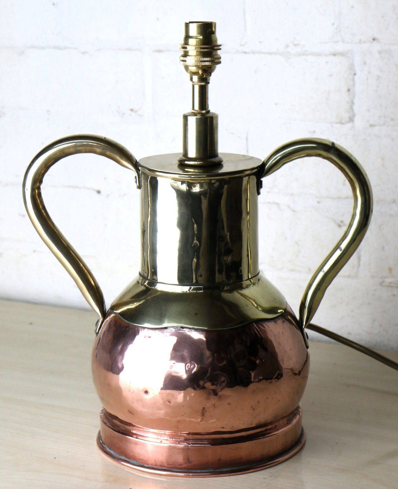 Table Lamp Antique Brass And Copper  Twin Handled Urn Converted & Working photo furniture