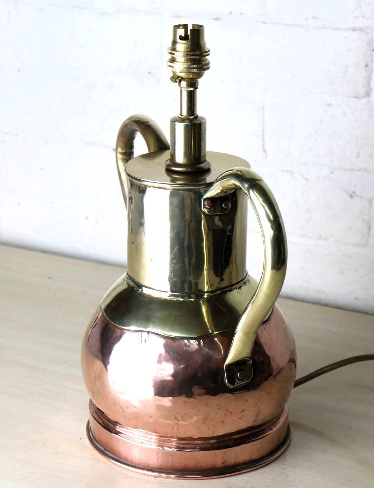 Table Lamp Antique Brass And Copper  Twin Handled Urn Converted & Working photo for sale