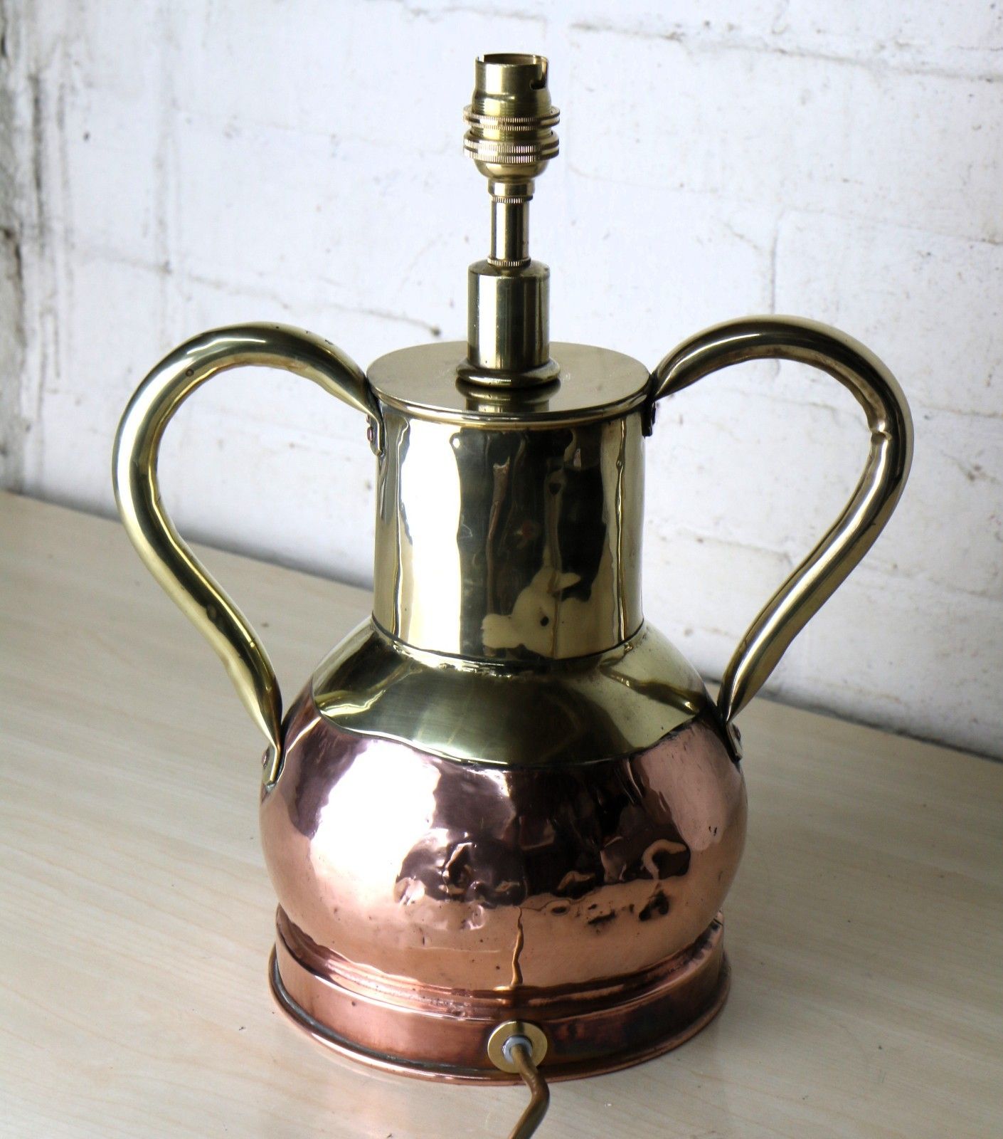 Table Lamp Antique Brass And Copper  Twin Handled Urn Converted & Working photo Lighting
