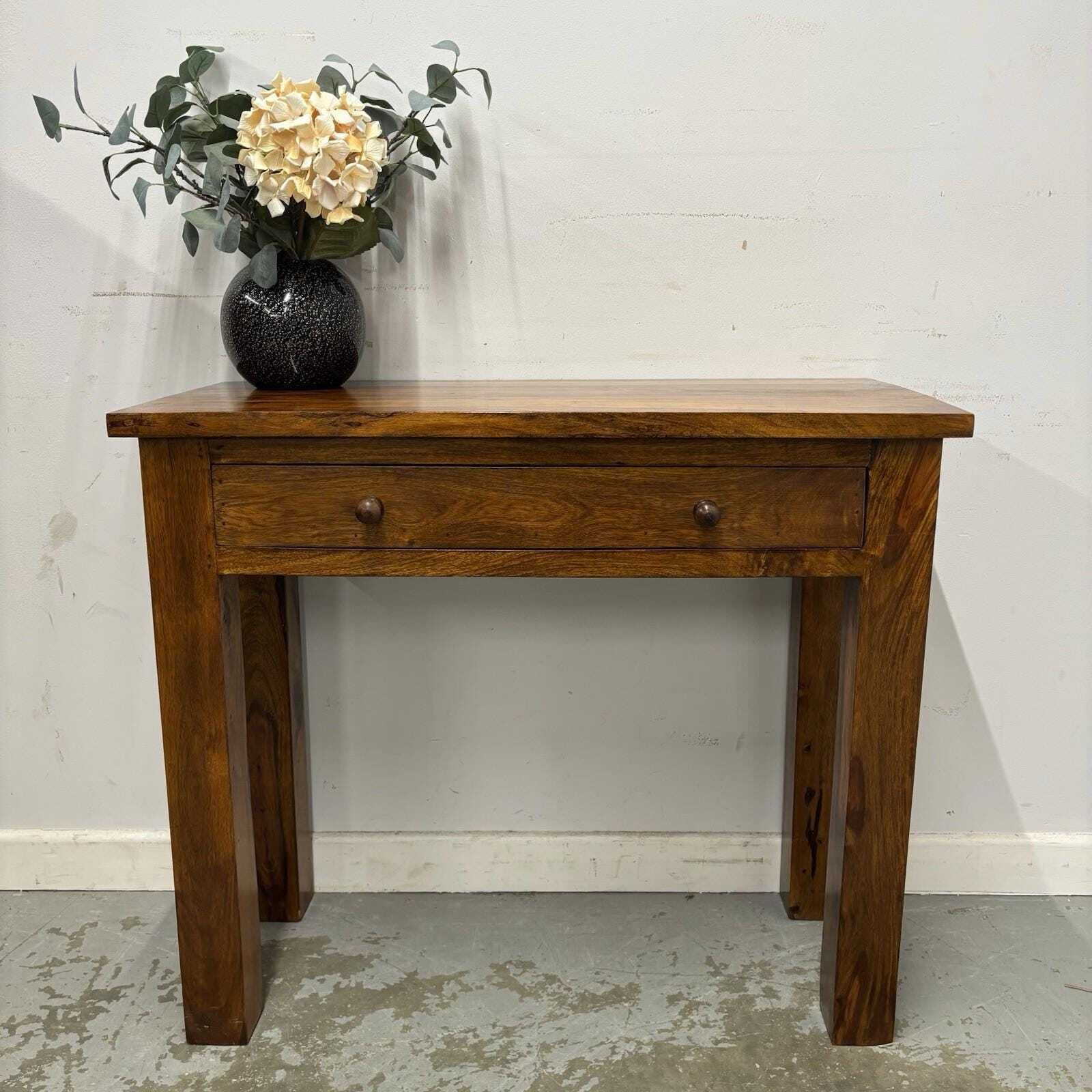 photo vinterior Mango Wood Rustic Console Table With Drawer – Farmhouse Hallway Table
