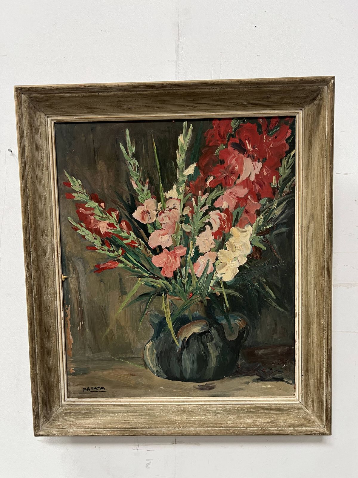 Oil On Isorel "The Bouquet Of Gladioli" Signed P. Arata 20th Century photo 615.0