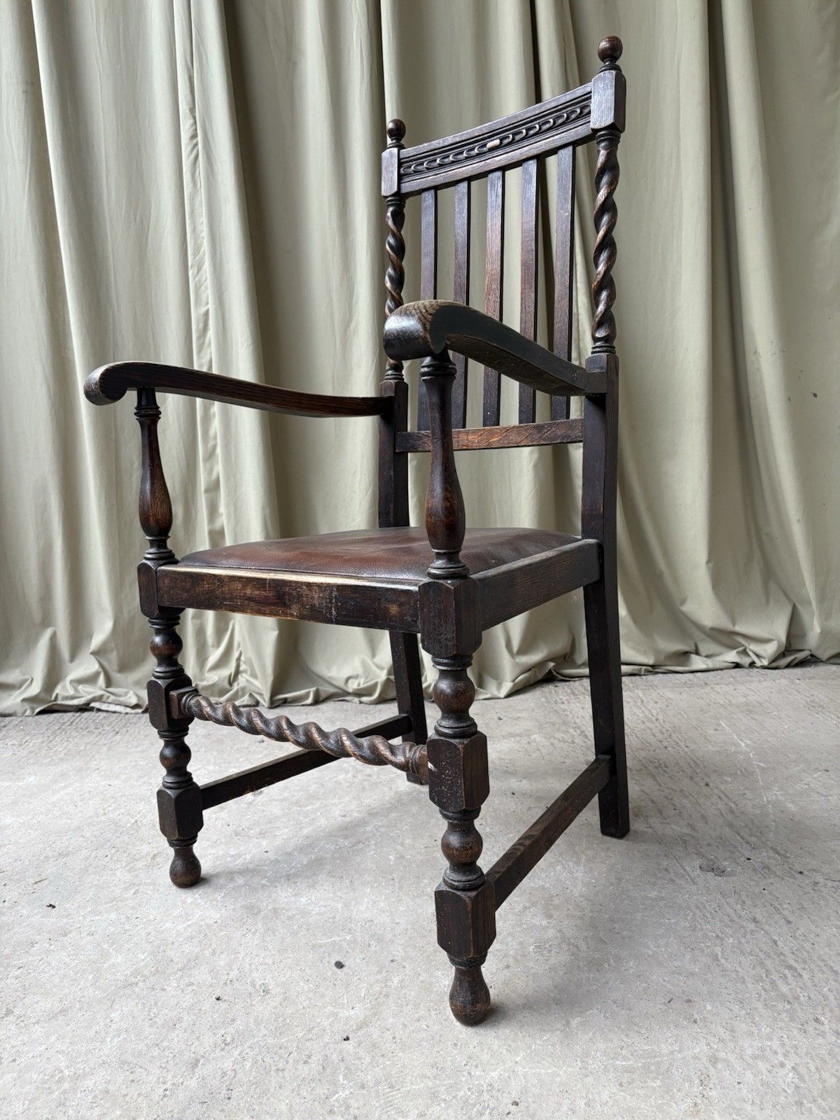 Vtg Antique Armchair Carved Oak Chair Retro R1090 photo for sale