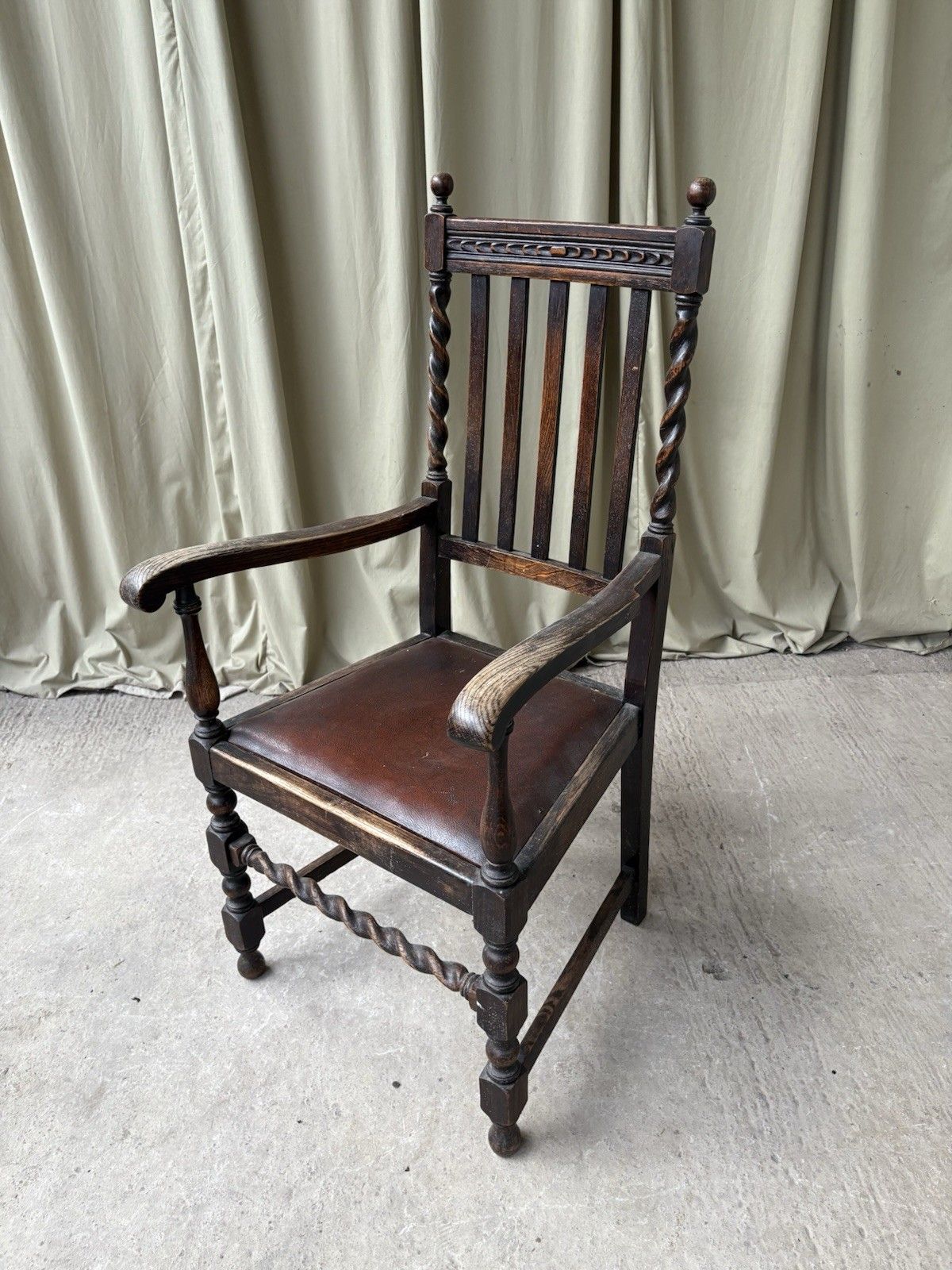 Vtg Antique Armchair Carved Oak Chair Retro R1090 photo Furniture
