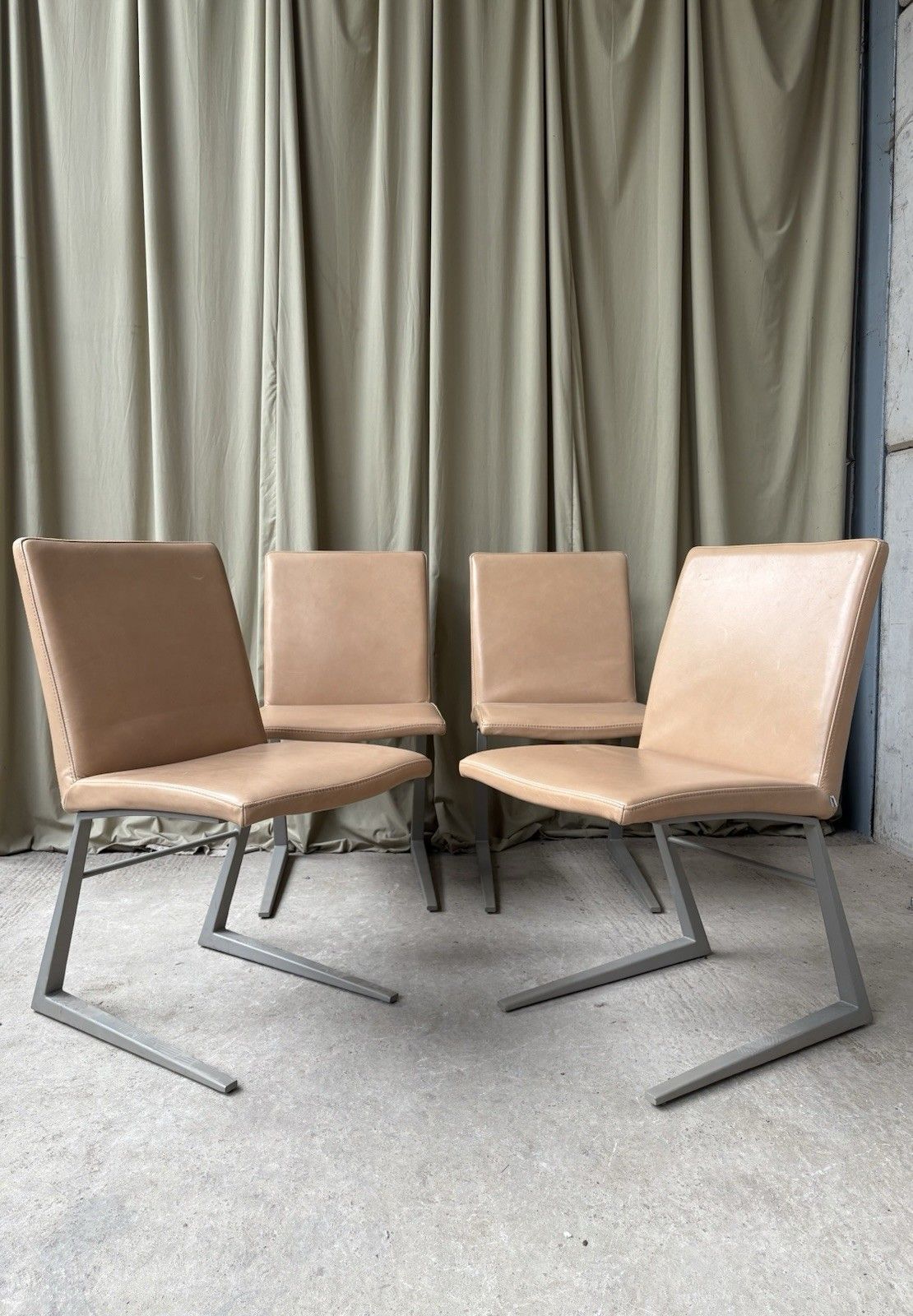 Vtg Mid Century Style Set 4 Leather Bo Concept Mariposa Dining Chairs R1095