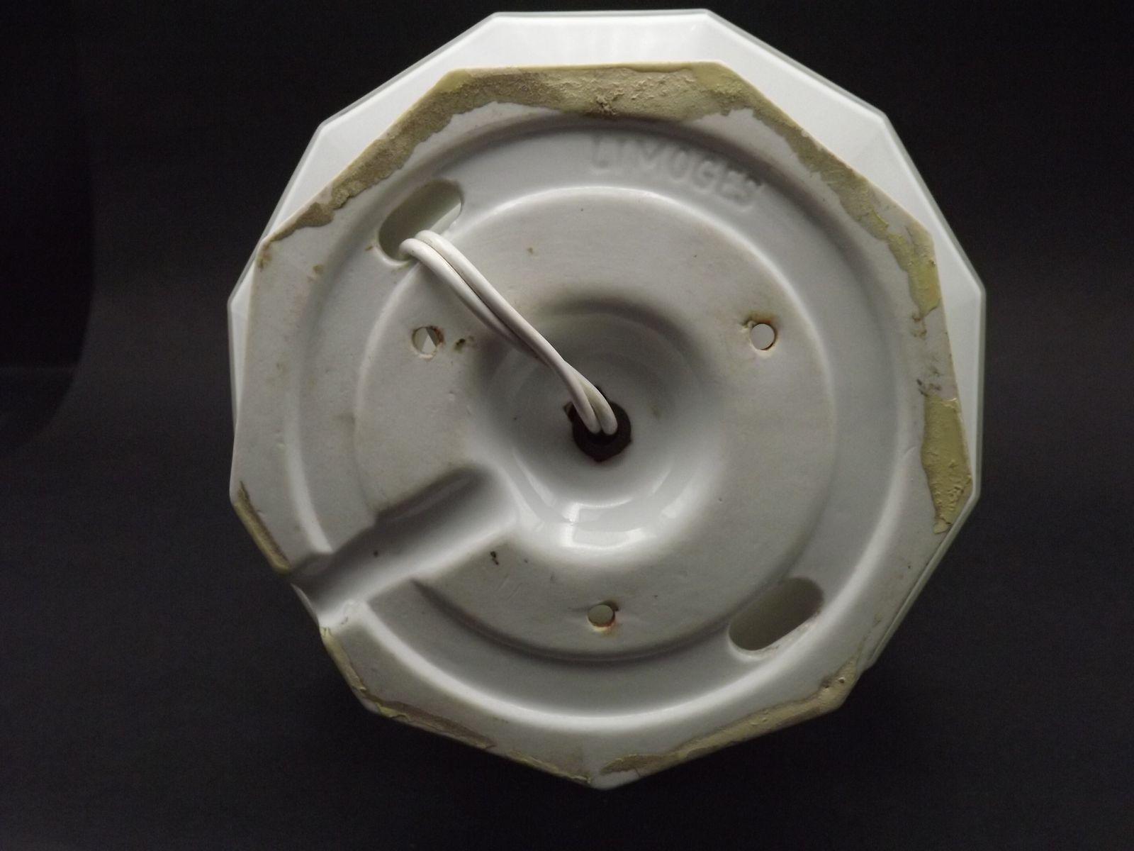 French Art Deco Skyscraper Ceiling Light White Opaque Glass   Limoges Mount photo vintage
