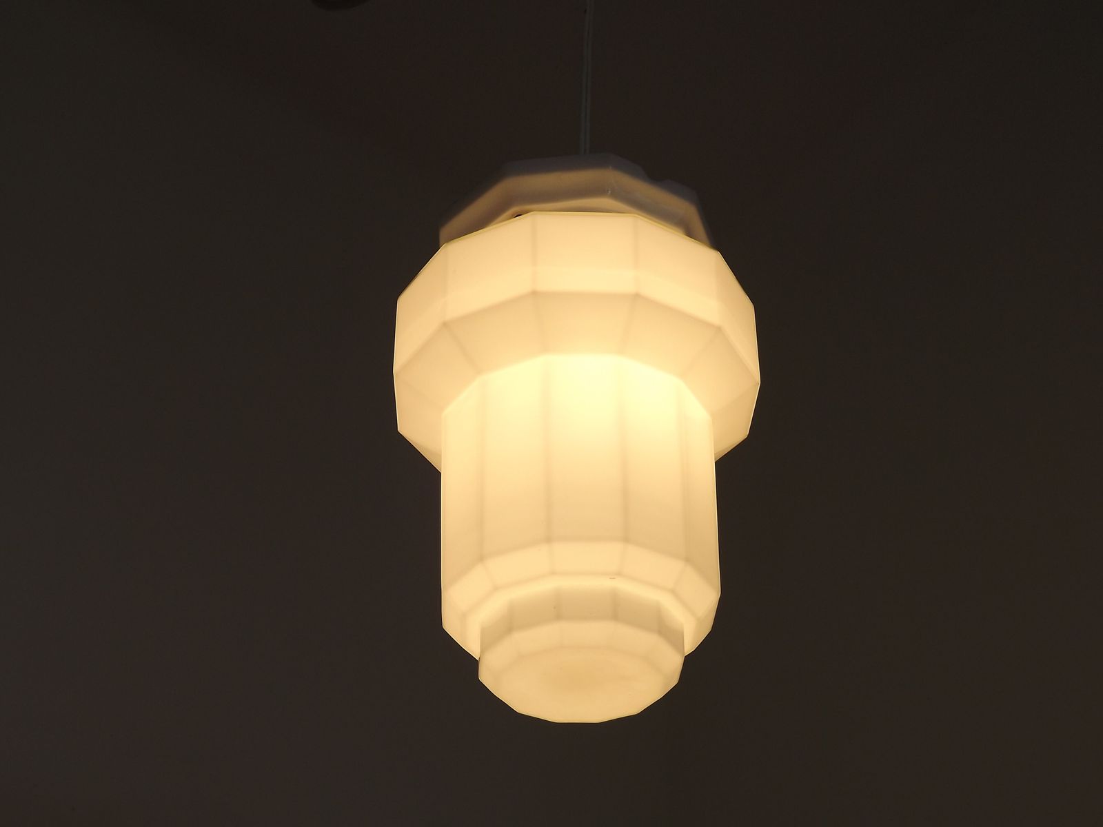French Art Deco Skyscraper Ceiling Light White Opaque Glass   Limoges Mount photo Lighting