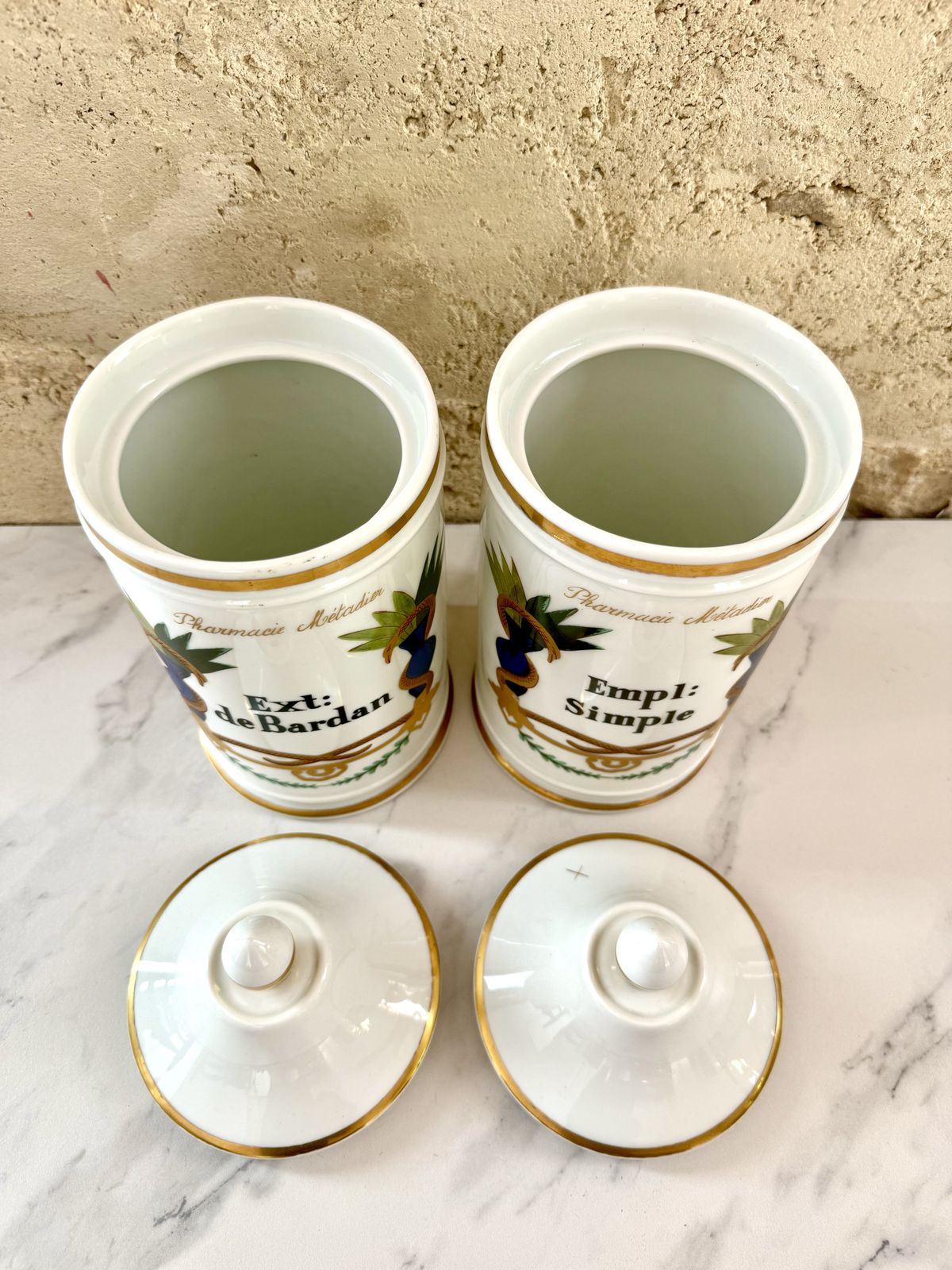 Pair Of French Porcelain Pharmacy Pots photo for sale