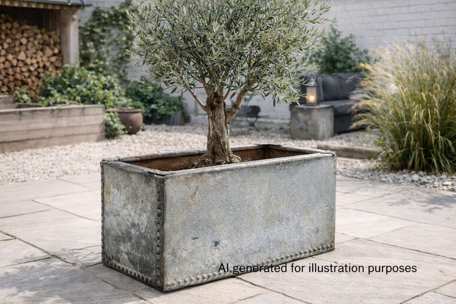 Riveted Galvanised Trough Garden Planter /  Raised Flower Bed Plant Olive Tree Pot Z4 photo vintage
