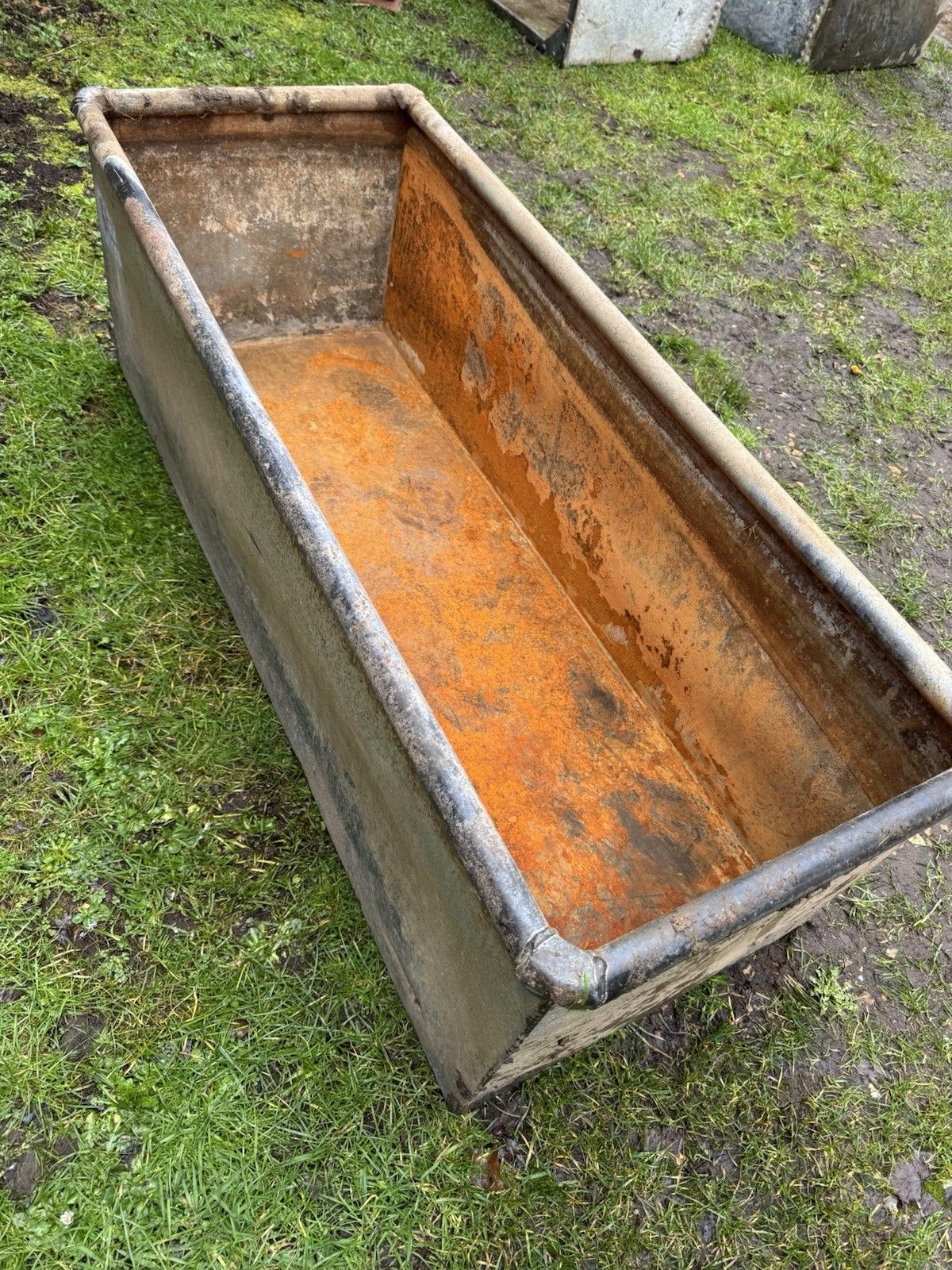 Vintage Galvanised Trough Garden Planter 123cm / Raised Flowerbed Plant Tree Pot Z2 photo vinterior