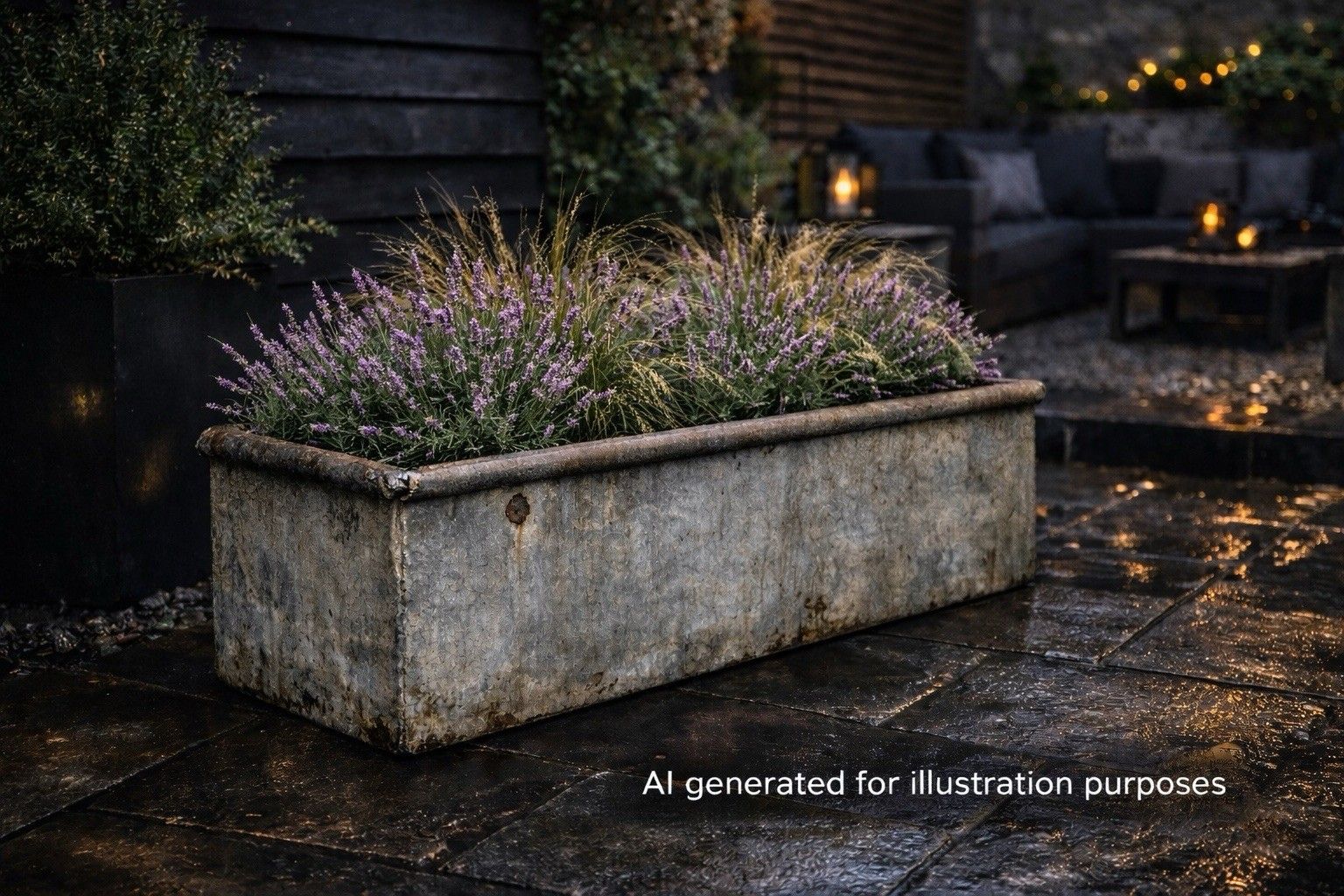 Vintage Galvanised Trough Garden Planter 123cm / Raised Flowerbed Plant Tree Pot Z2 photo vintage