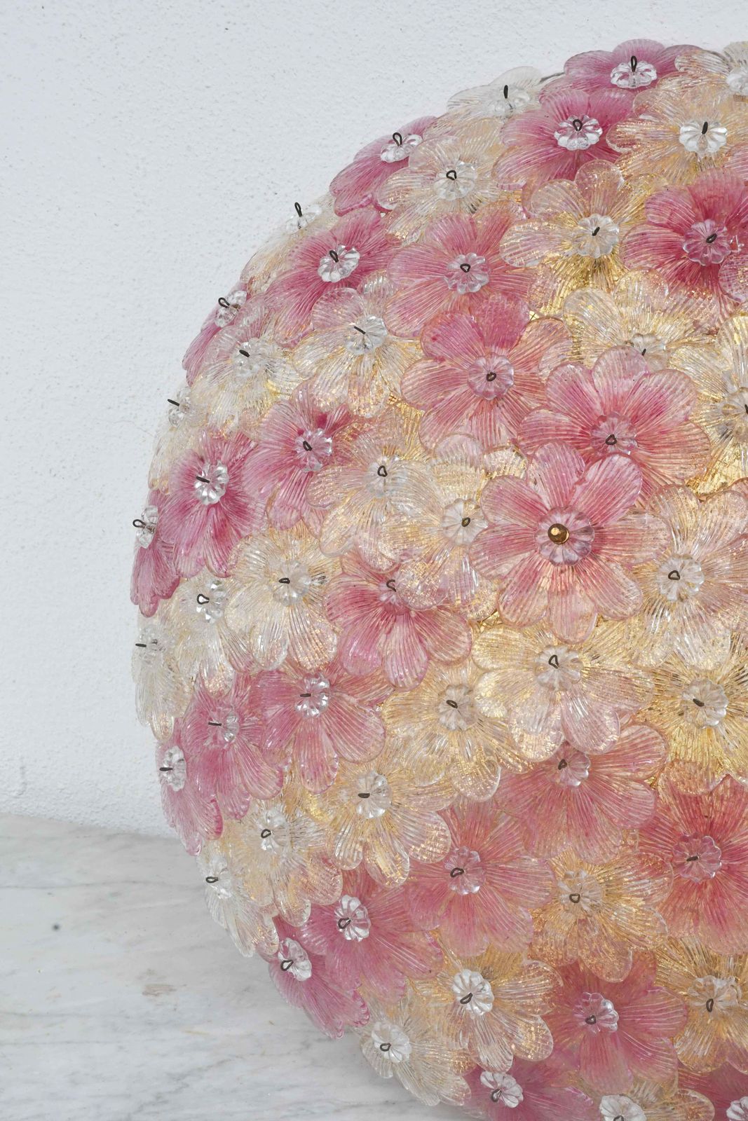 Amazing Pink And Gold Large Size Murano Ceiling Light Flower By Seguso photo Lighting