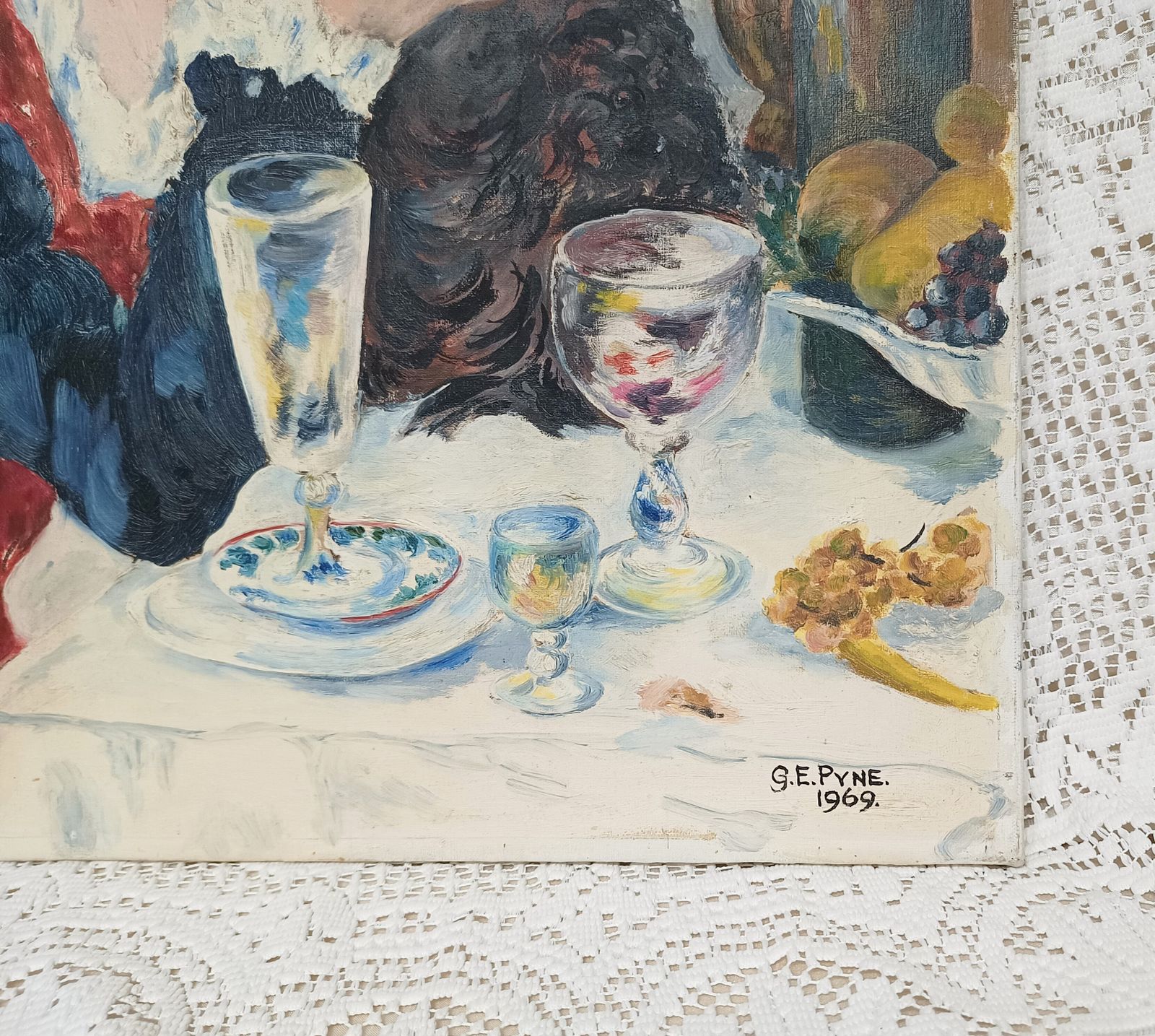 Oil Painting Girl With Dog At Luncheon Boat Party After Renoir. photo vinterior