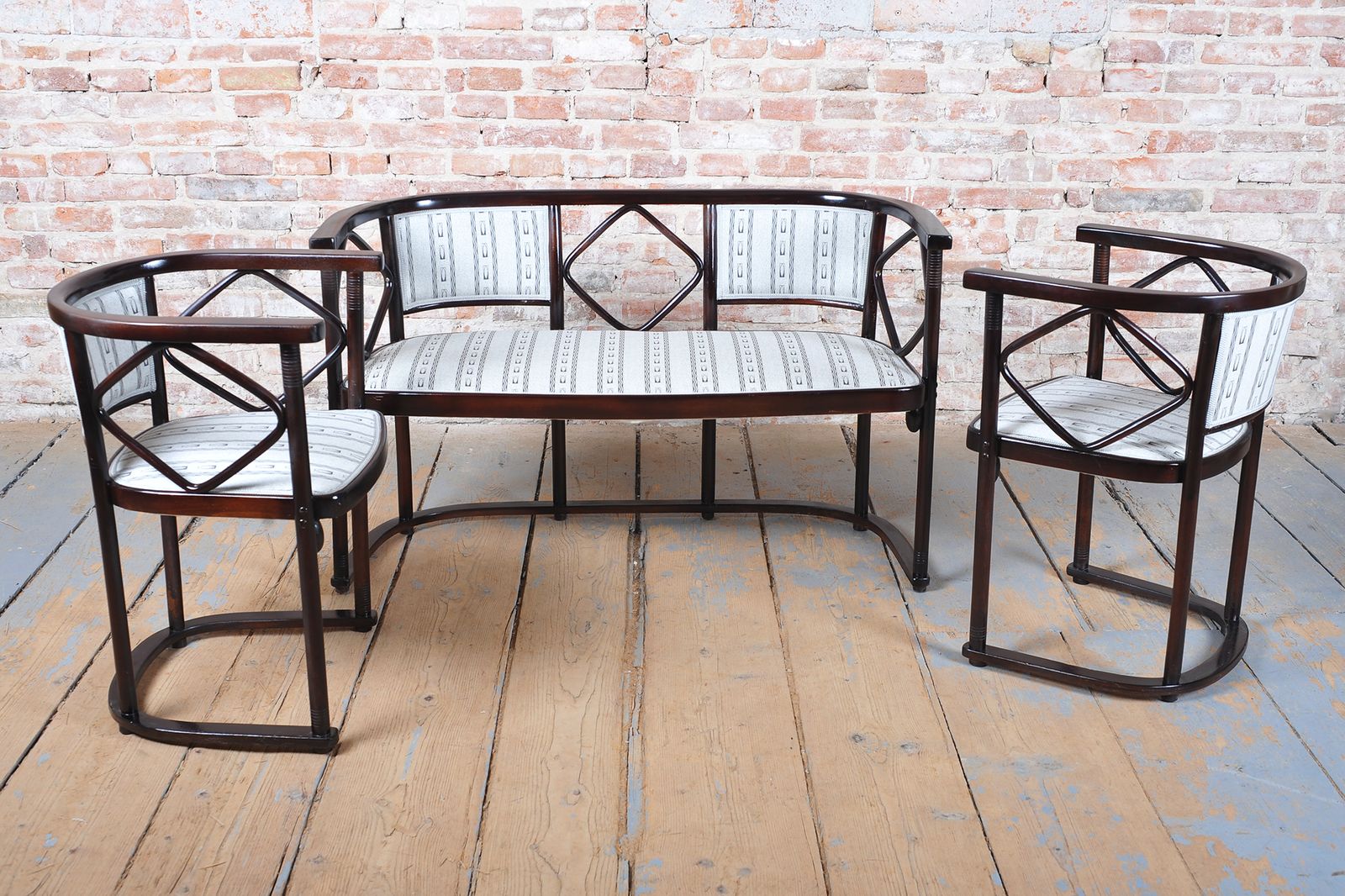 Restored Art Nouveau Seating Set, By J.F.M. Hoffmann, Beech, Austria, 1910s photo furniture
