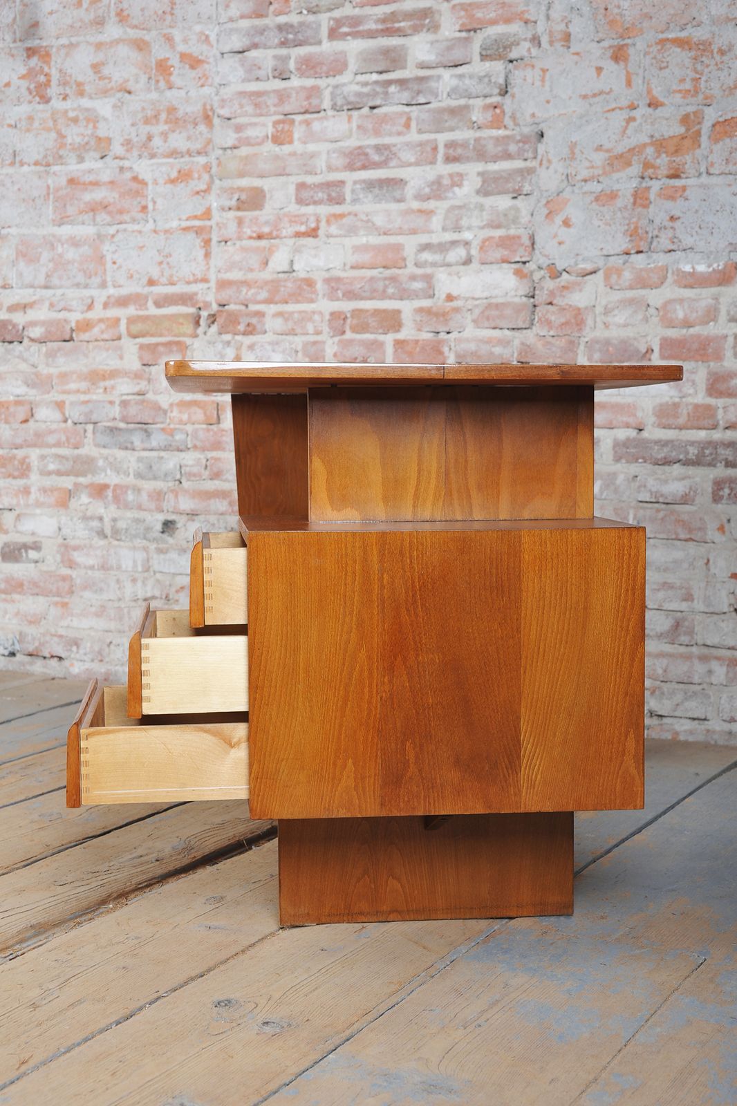 Restored Mid Century Writing Desk, By B. Landsman, Walnut, Oak, Czech, 1950s photo 850.0