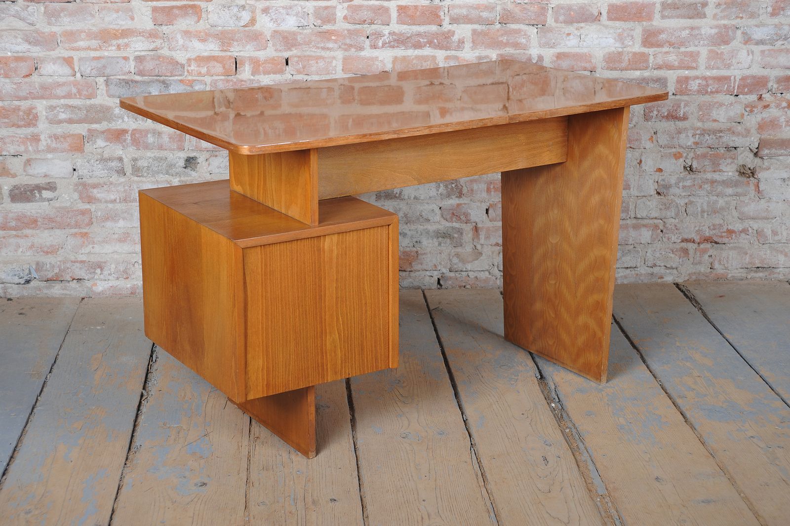 Restored Mid Century Writing Desk, By B. Landsman, Walnut, Oak, Czech, 1950s photo buy