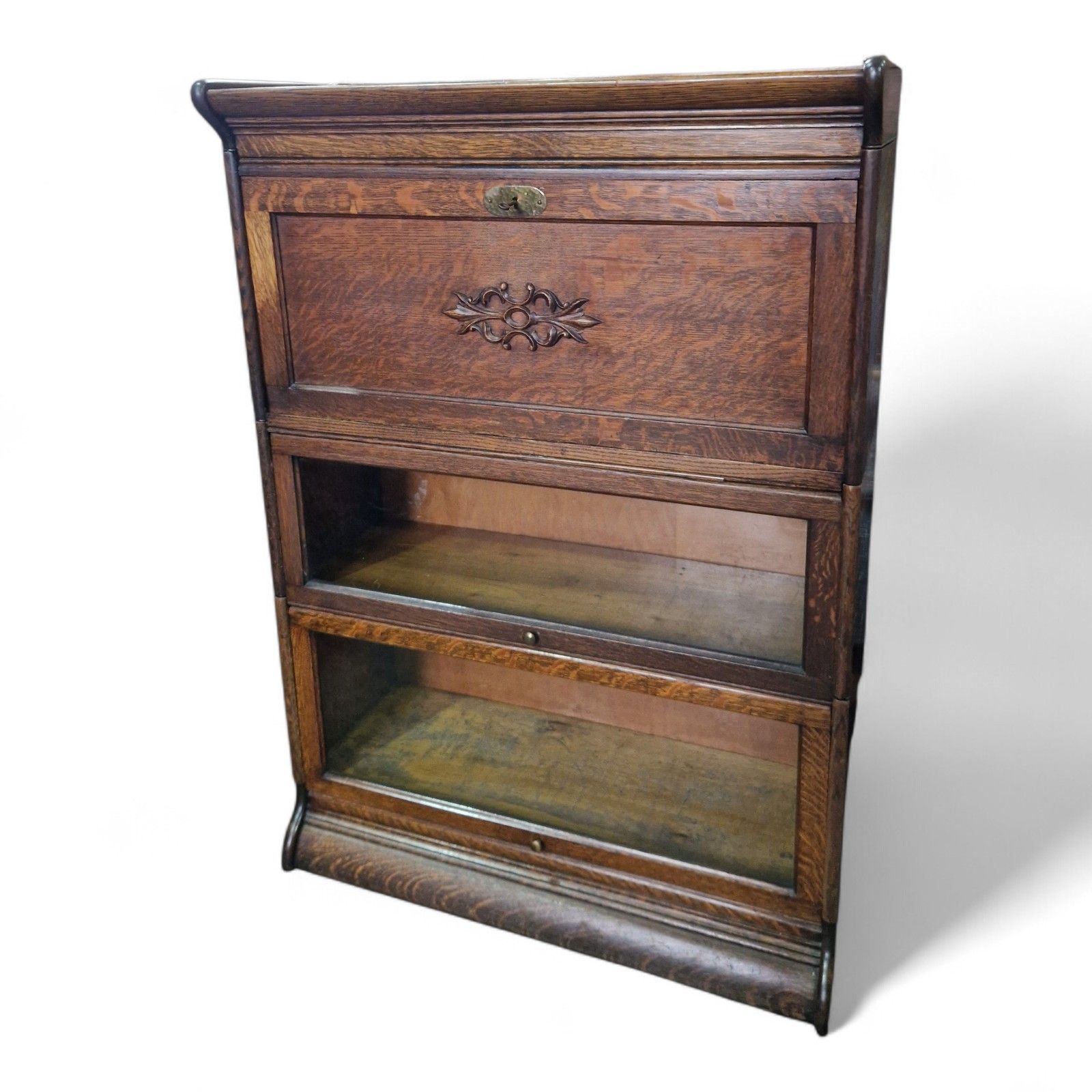 Stacking Bookcase Bureau Oak Glazed Sectional Cabinet Desk Antique Carved photo 495.0