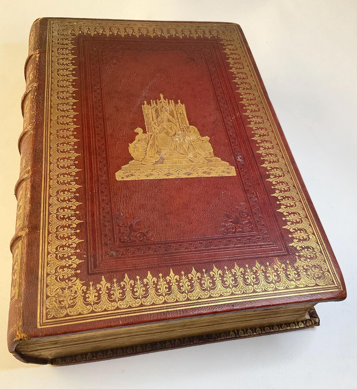 Family Bible And Hannay Concordance C.1840, Tightly Bound, Monumental Leather Folio. photo furniture