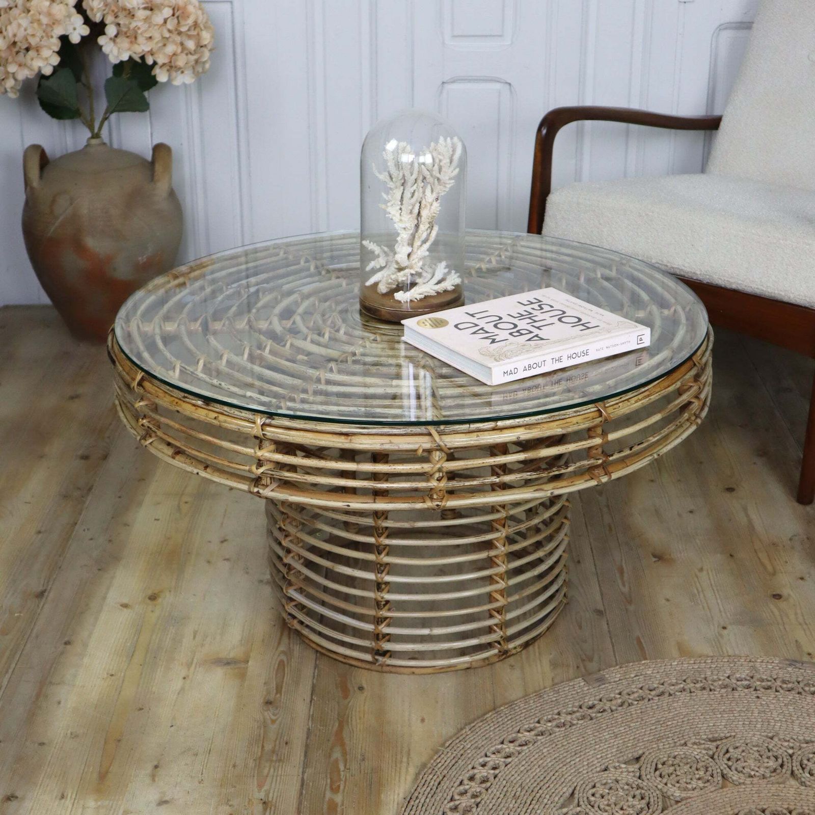 Mid Century Rattan Circular Coffee Table