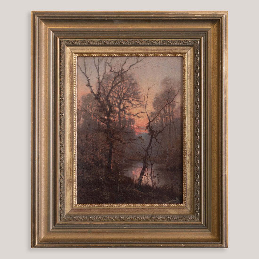Bebost Rivierlandschap Bij Zonsondergang – Gesigneerd photo furniture