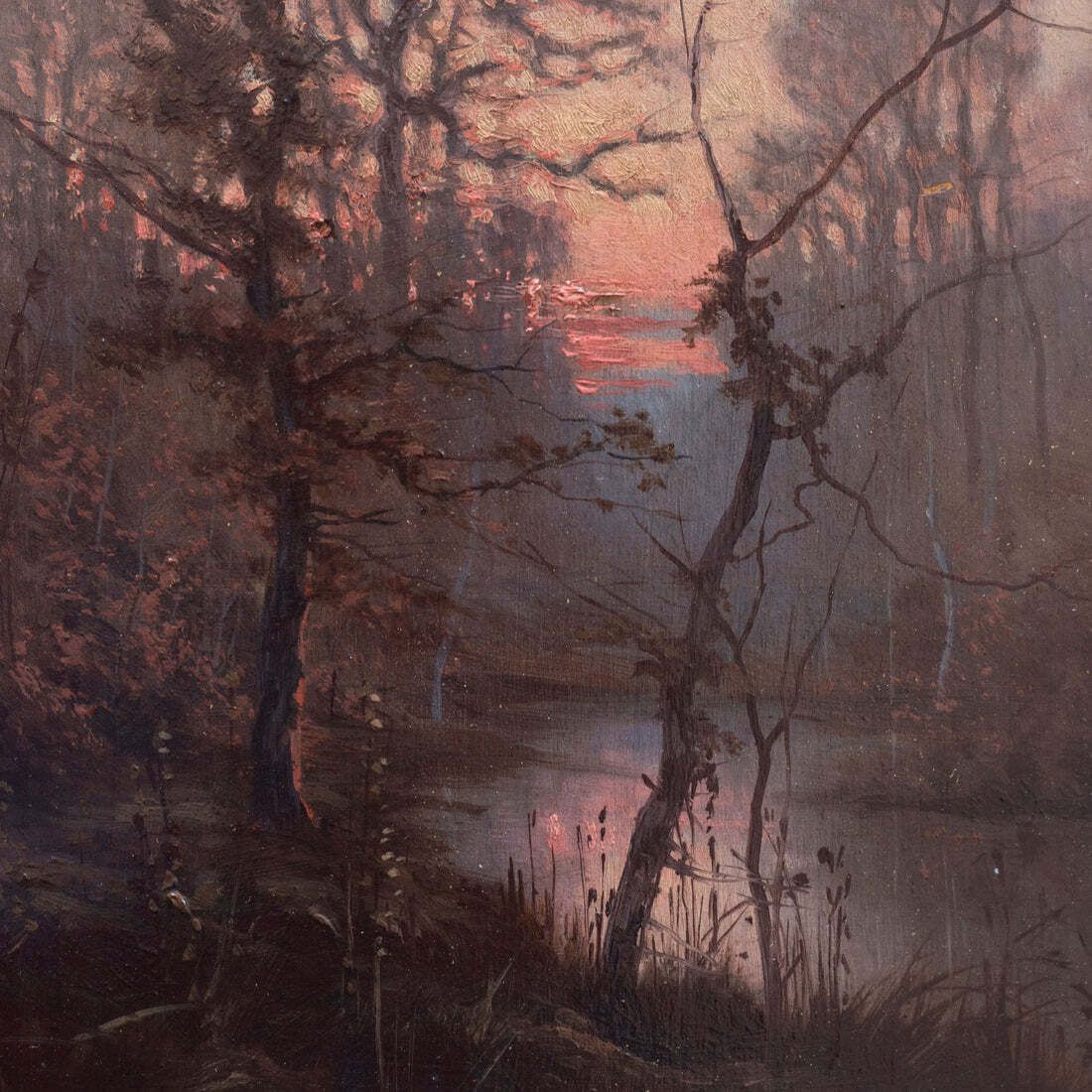 Bebost Rivierlandschap Bij Zonsondergang – Gesigneerd photo Kunst