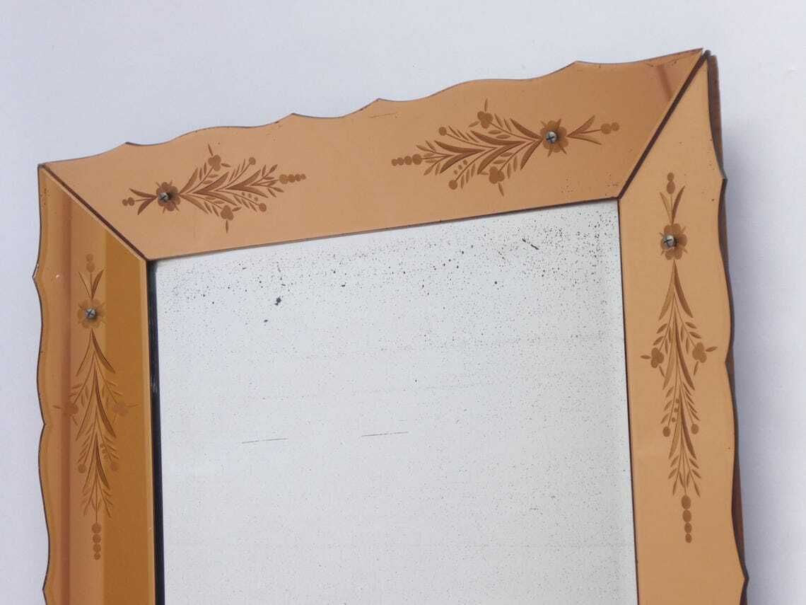 Home Decor Large Venetian Bronze Rectangular Mirror With Etched Details Heavy Italian Ornate Wall Mirror With Carved Edges Italian Wall Hanging photo