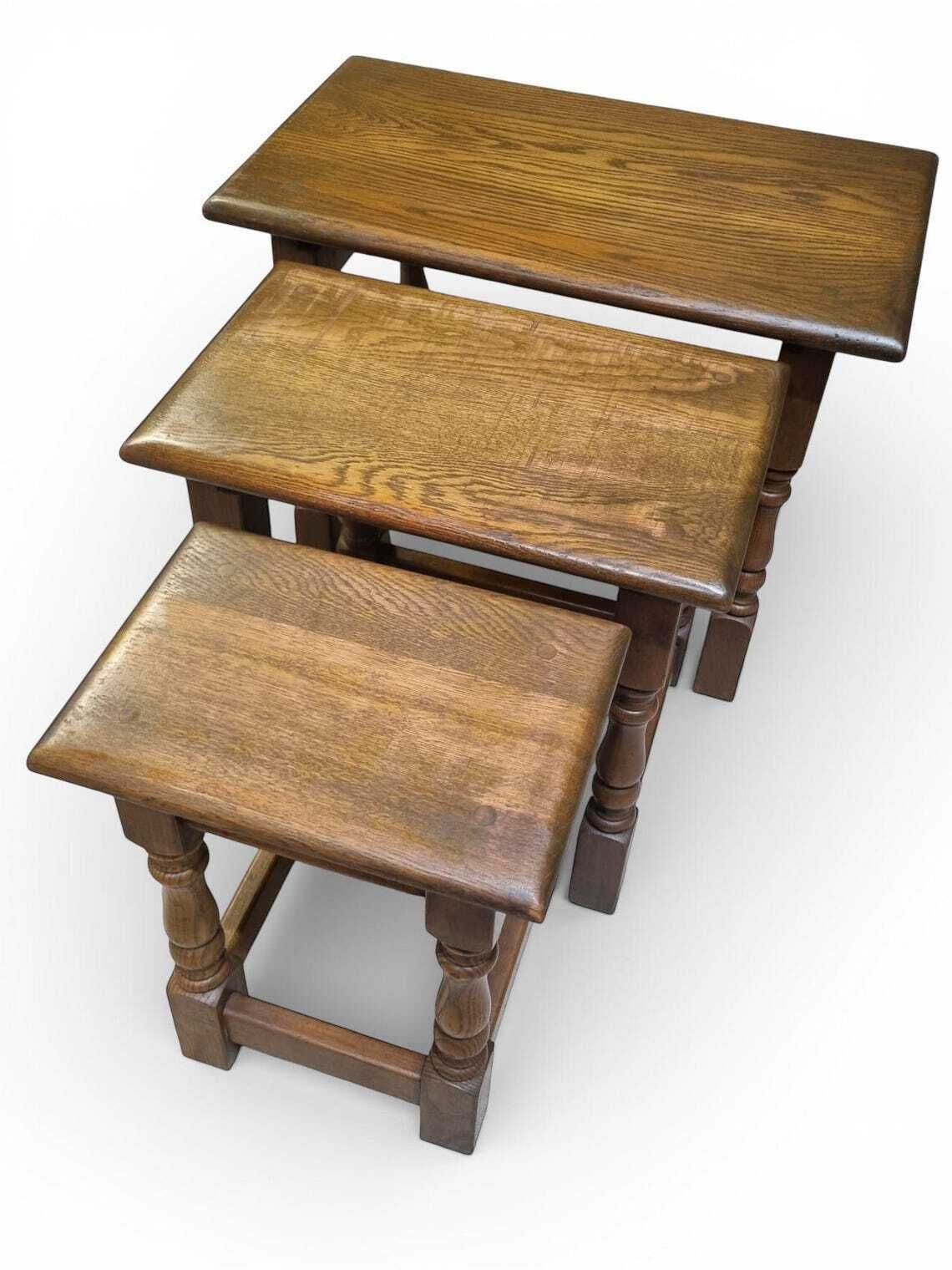 Vintage Old Charm Wood Bros  Solid Oak Wooden Nest Of 3 Tables  C1960 photo vintage